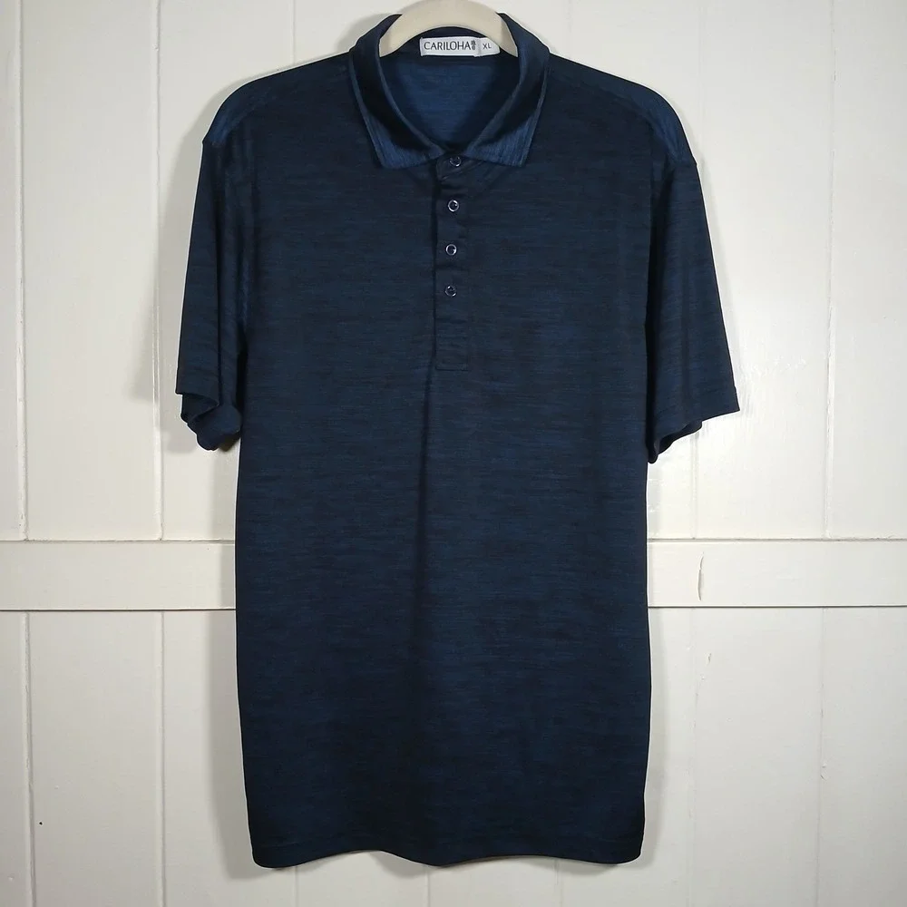 Cariloha Bamboo Polo Shirt Mens XL Navy Blue Space Dye Short Sleeve Pineapple - Picture 1 of 8